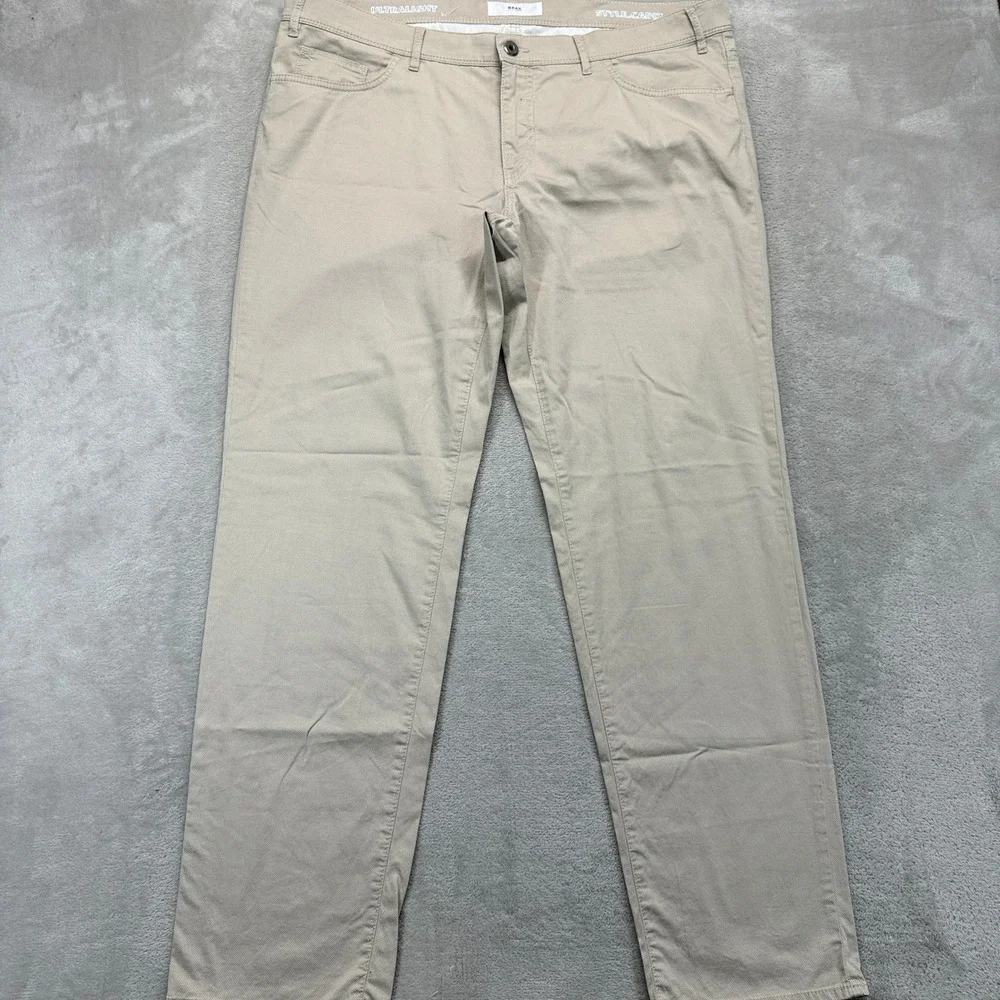 Brax Pants Men's 40x32 Cadiz Ultralight Beige Straight Leg Chino Stretch Trouser